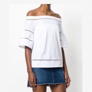 MICHAEL KORS EYELET COTTON OFF THE SHOULDER TOP xs